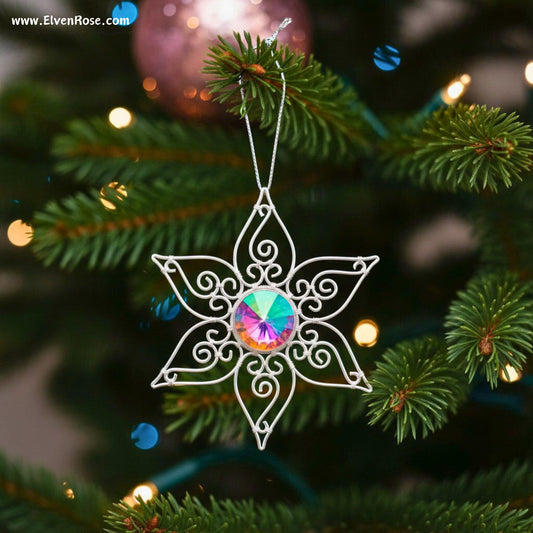 Elven Star Crystal Suncatcher / Ornament - Elven Rose