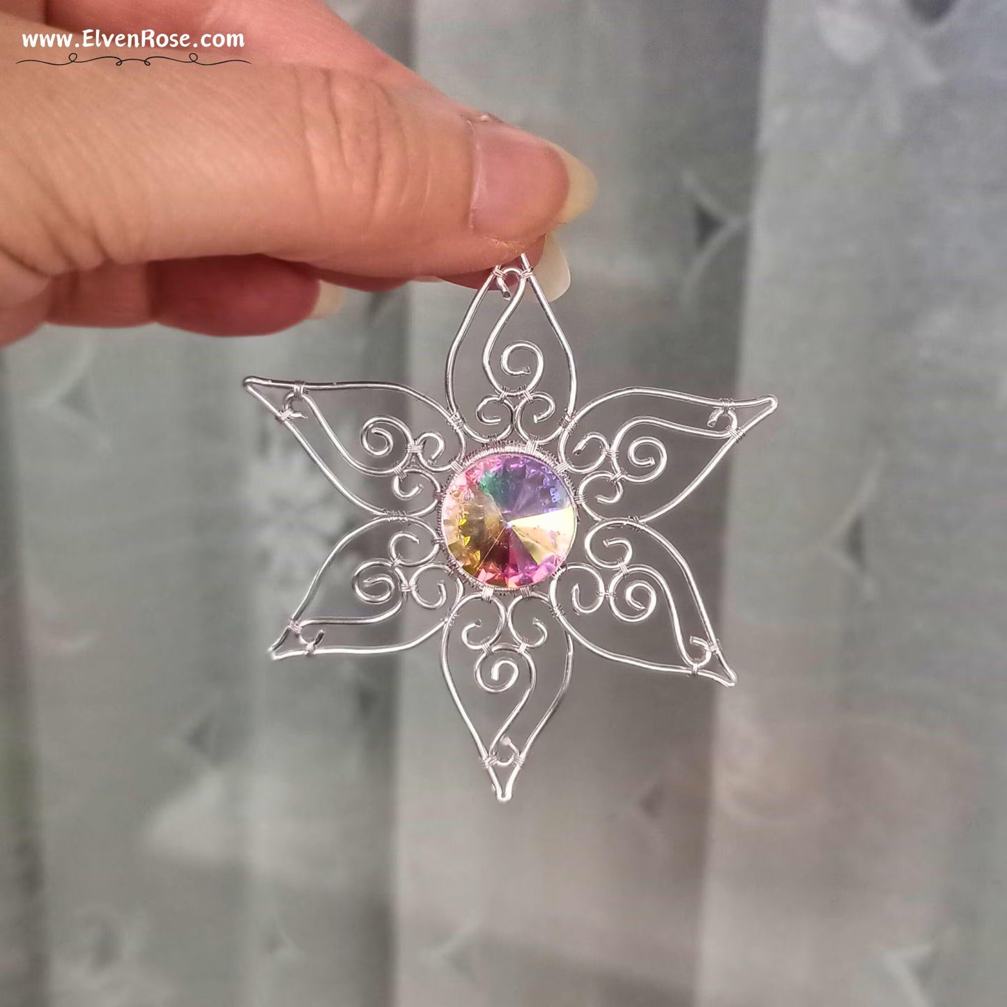 Elven Star Crystal Suncatcher / Ornament - Elven Rose