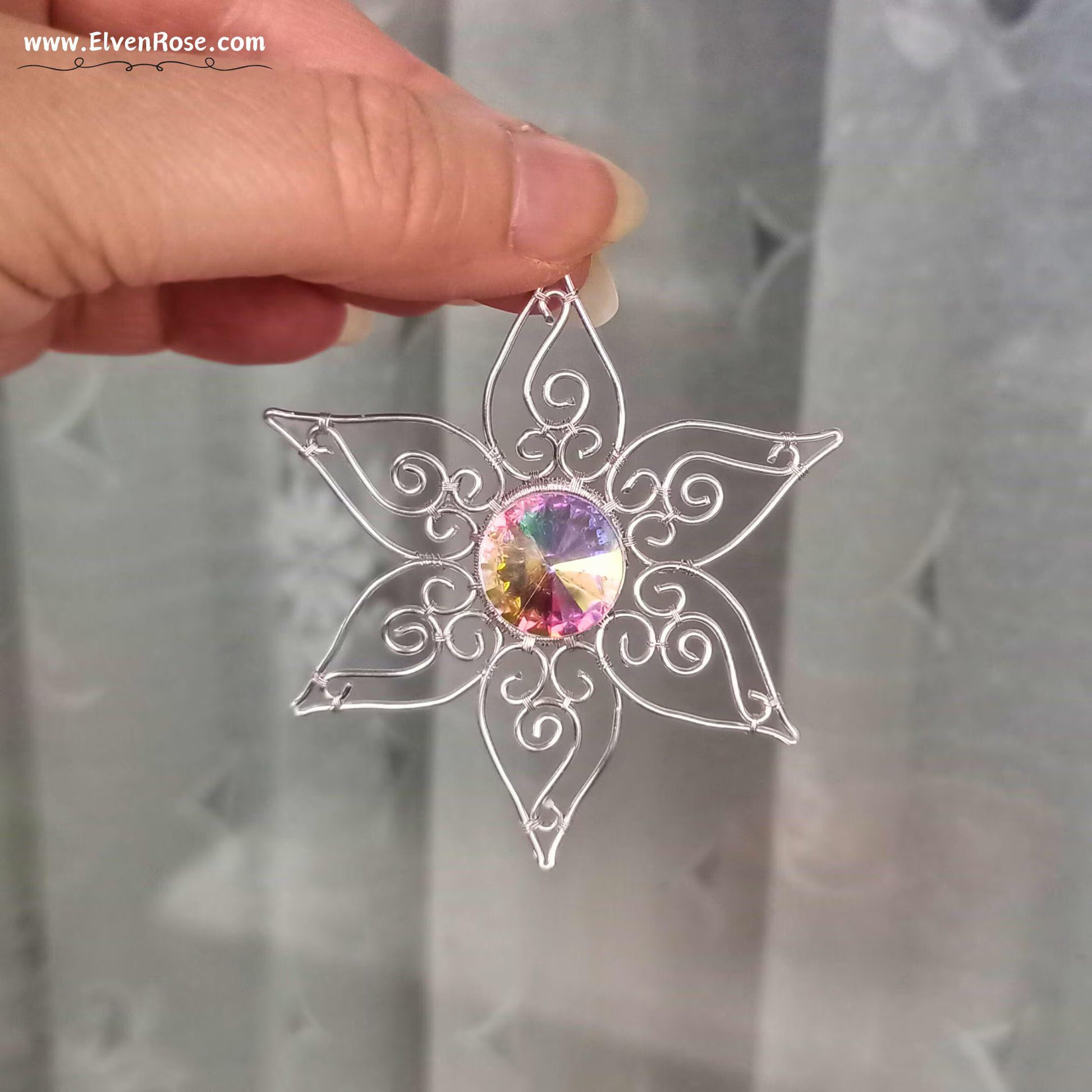 Elven Star Crystal Suncatcher / Ornament - Elven Rose