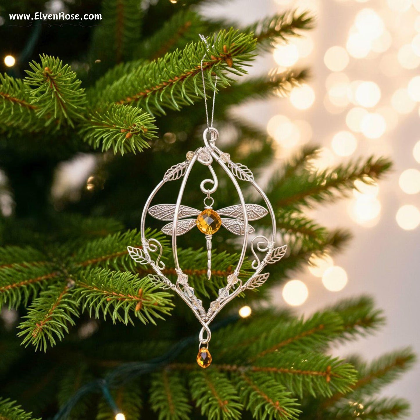 Elven Dragonfly Ornament | Elven Rose - Christmas Ornament