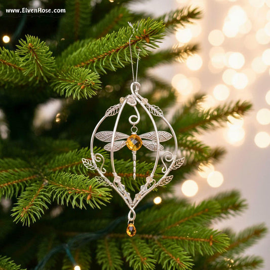 Elven Dragonfly Ornament | Elven Rose - Christmas Ornament