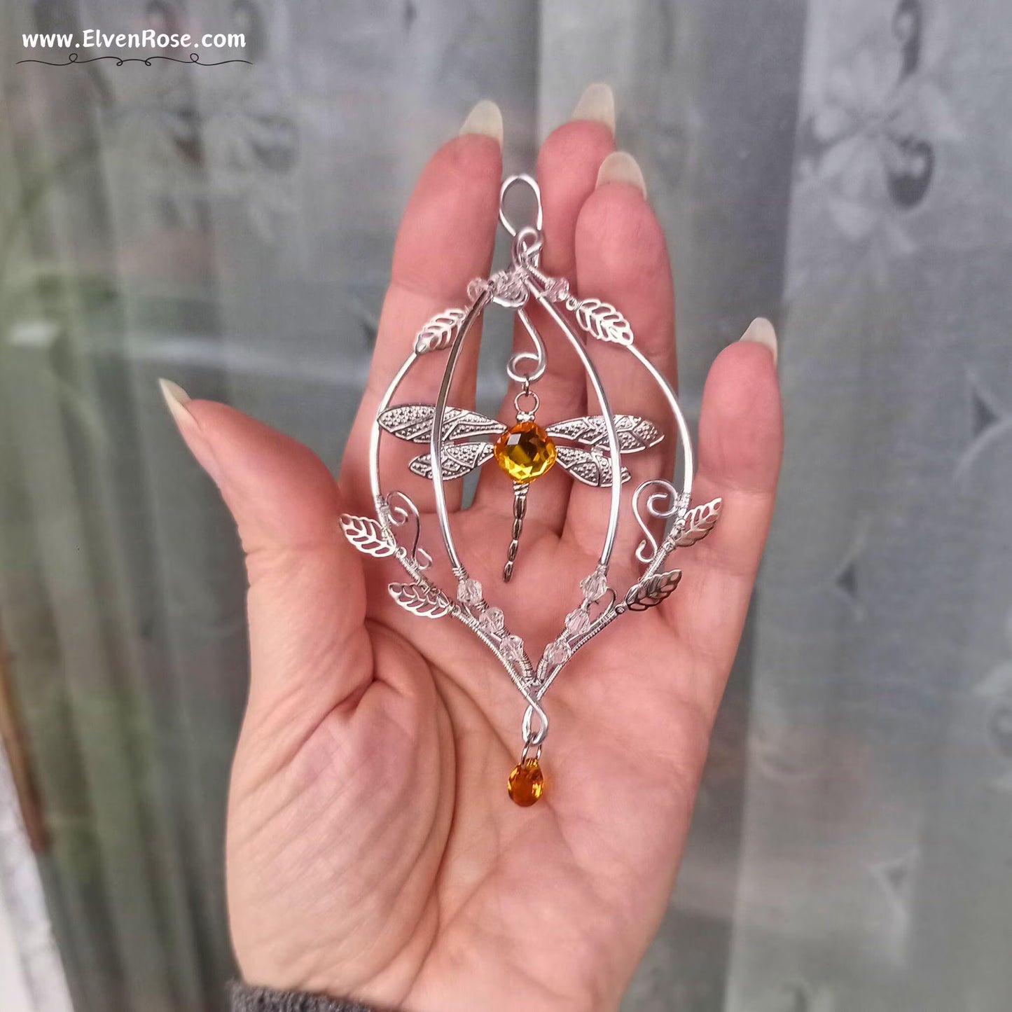 Elven Dragonfly Ornament | Elven Rose - Christmas Ornament