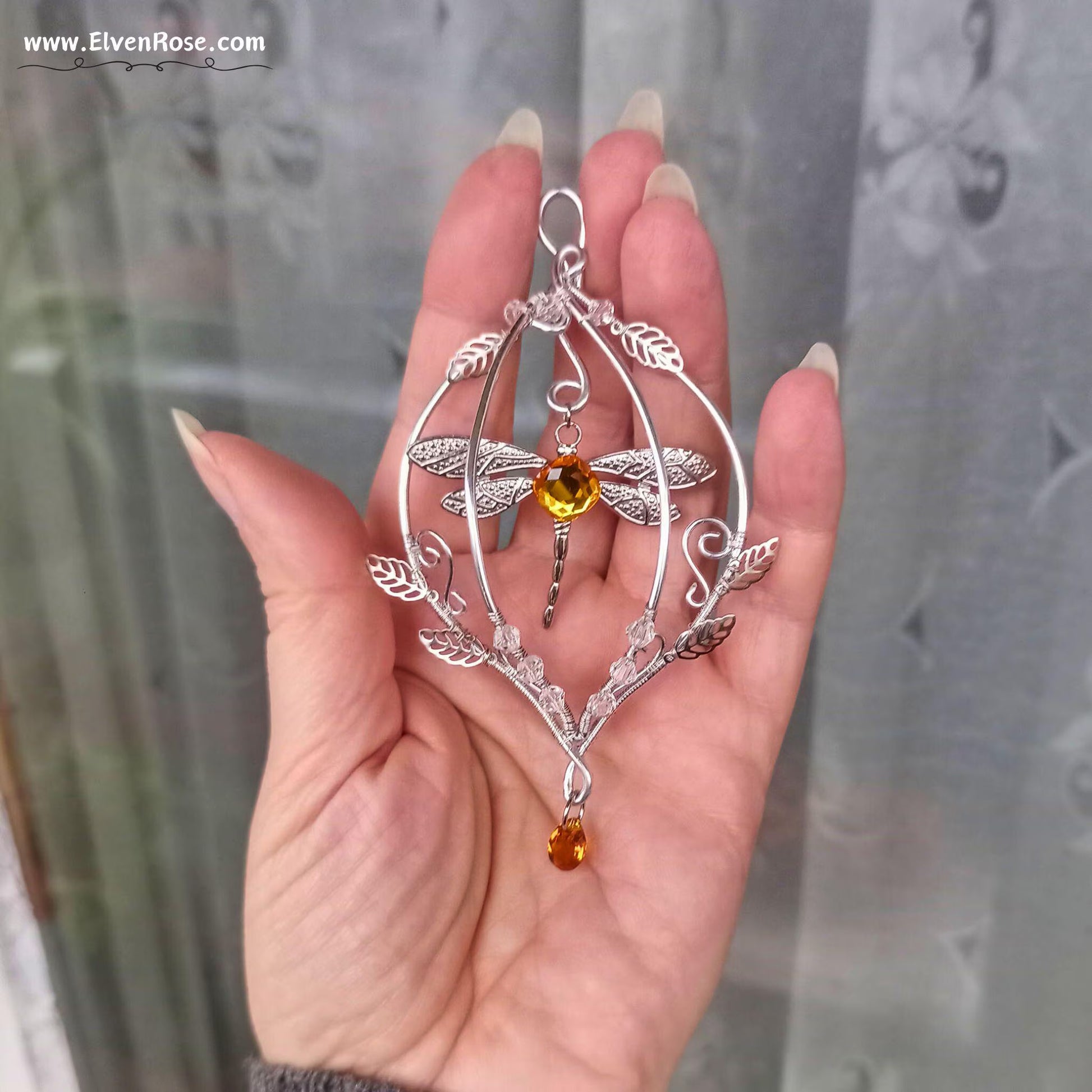 Elven Dragonfly Ornament | Elven Rose - Christmas Ornament