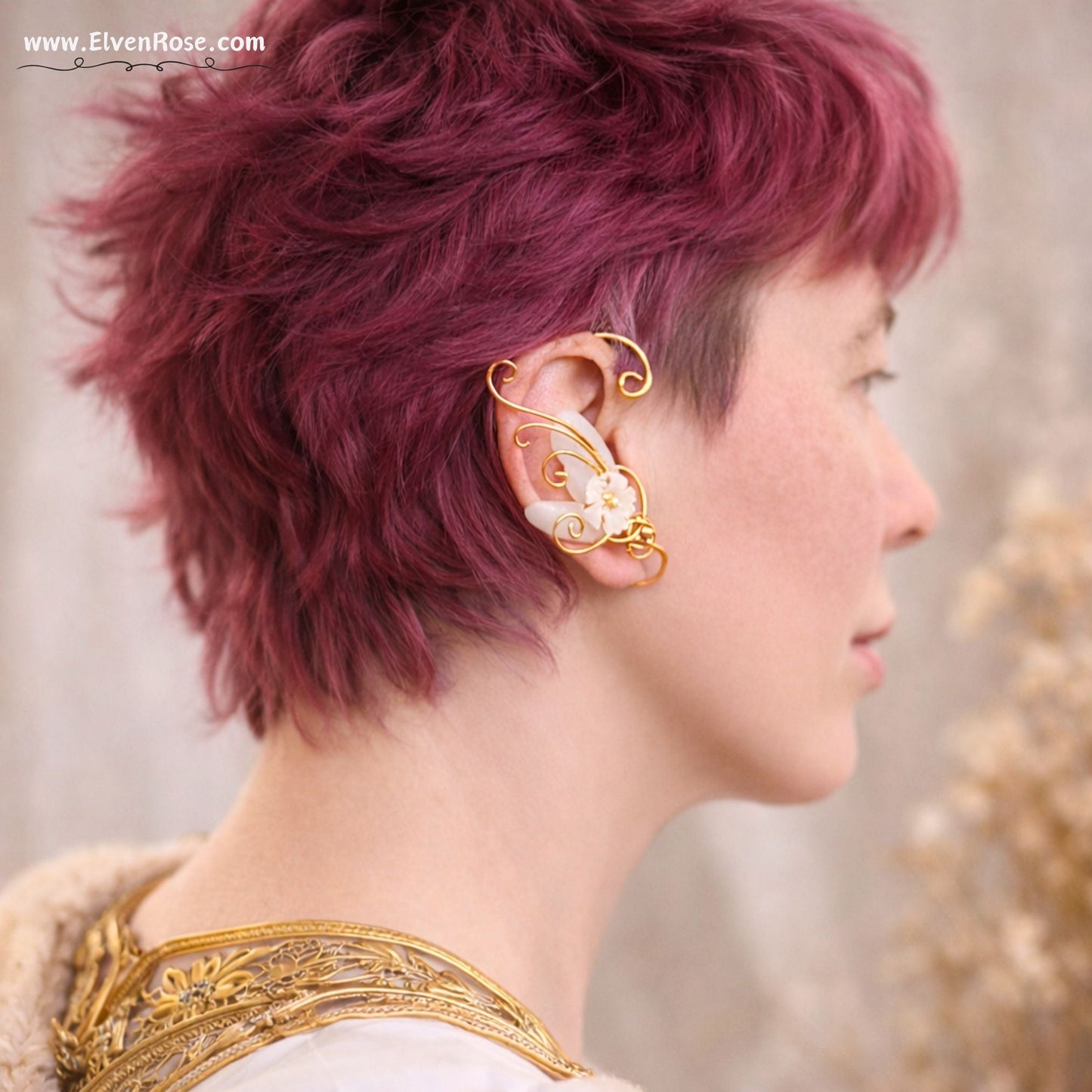 Ivory Blossom Elf Ear Wrap - Elven Rose