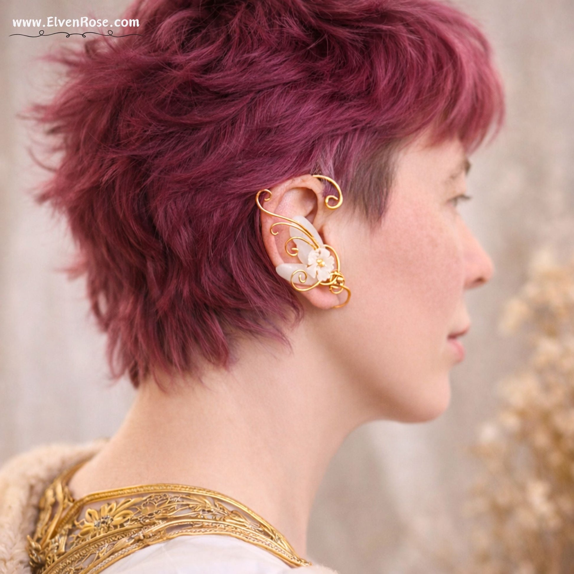 Ivory Blossom Elf Ear Wrap - Elven Rose