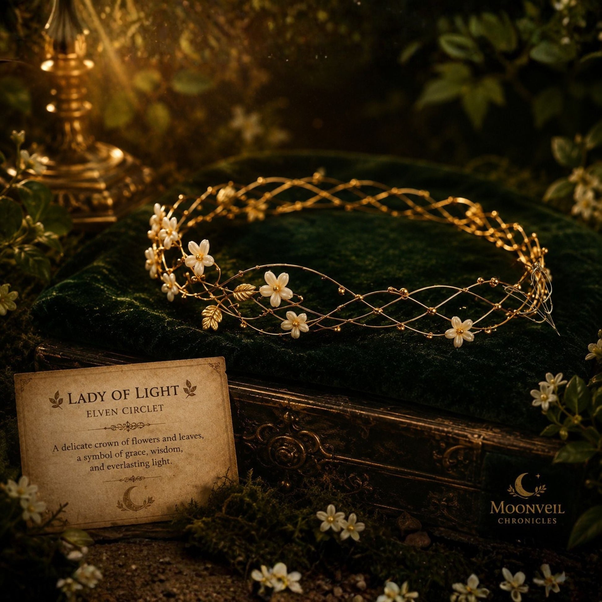 Lady of Light Crown – Floral Elven Crown for Weddings, Fantasy & Cosplay - Elven Rose