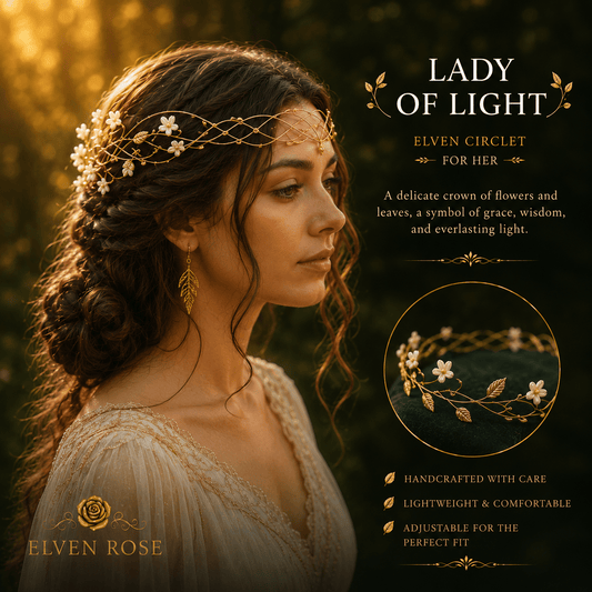 Lady of Light Crown – Floral Elven Crown for Weddings, Fantasy & Cosplay - Elven Rose