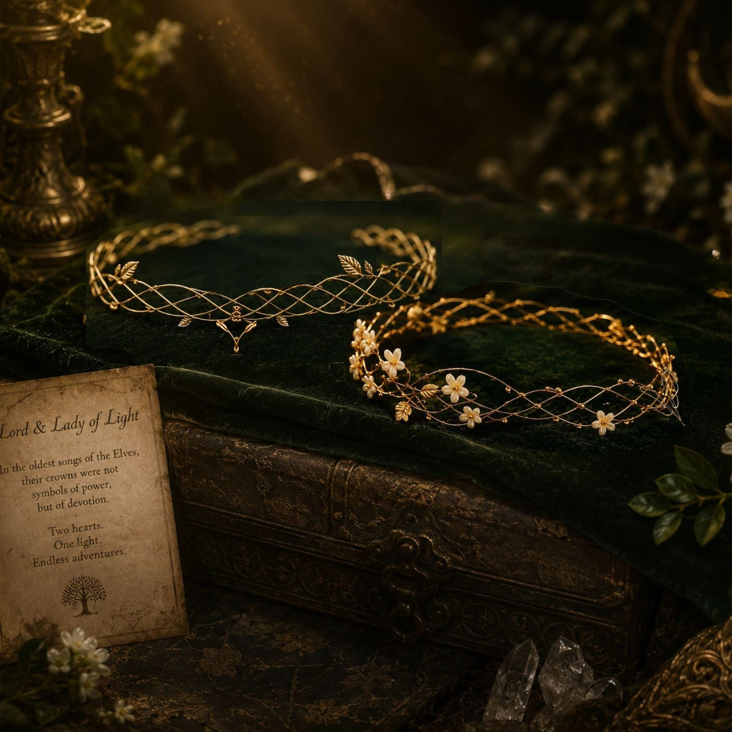 Lord & Lady of Light – Matching Elven Circlet Set for Couples - Elven Rose