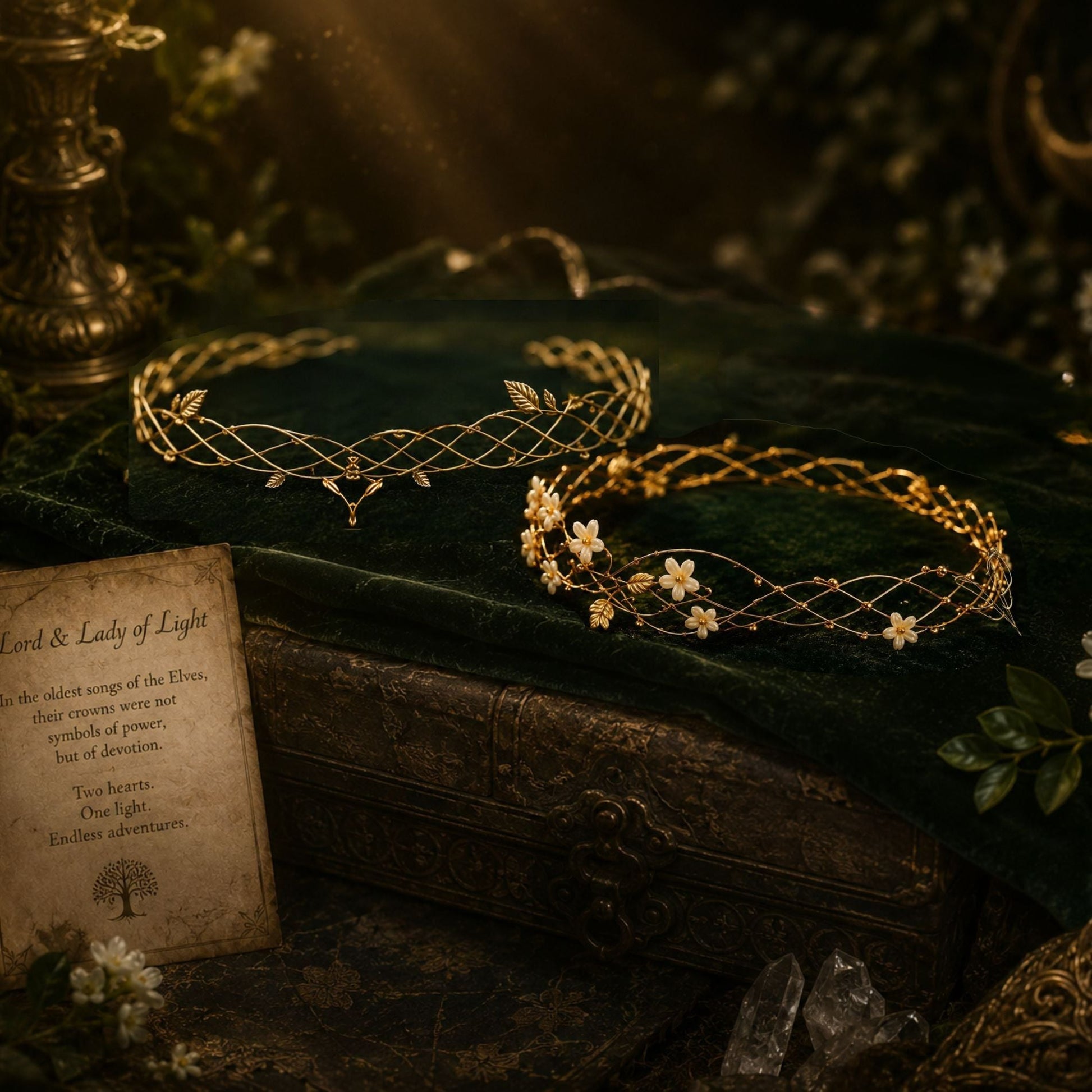 Lord & Lady of Light – Matching Elven Circlet Set for Couples - Elven Rose