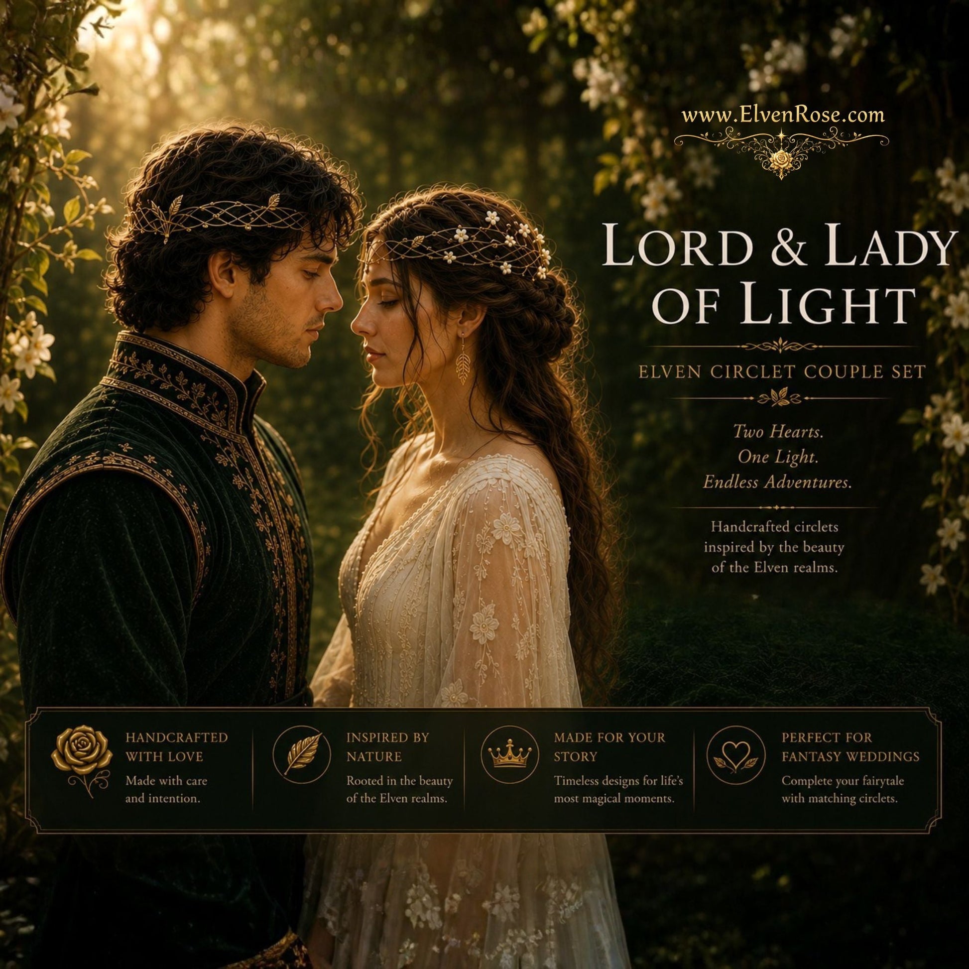 Lord & Lady of Light – Matching Elven Circlet Set for Couples - Elven Rose