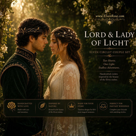 Lord & Lady of Light – Matching Elven Circlet Set for Couples - Elven Rose