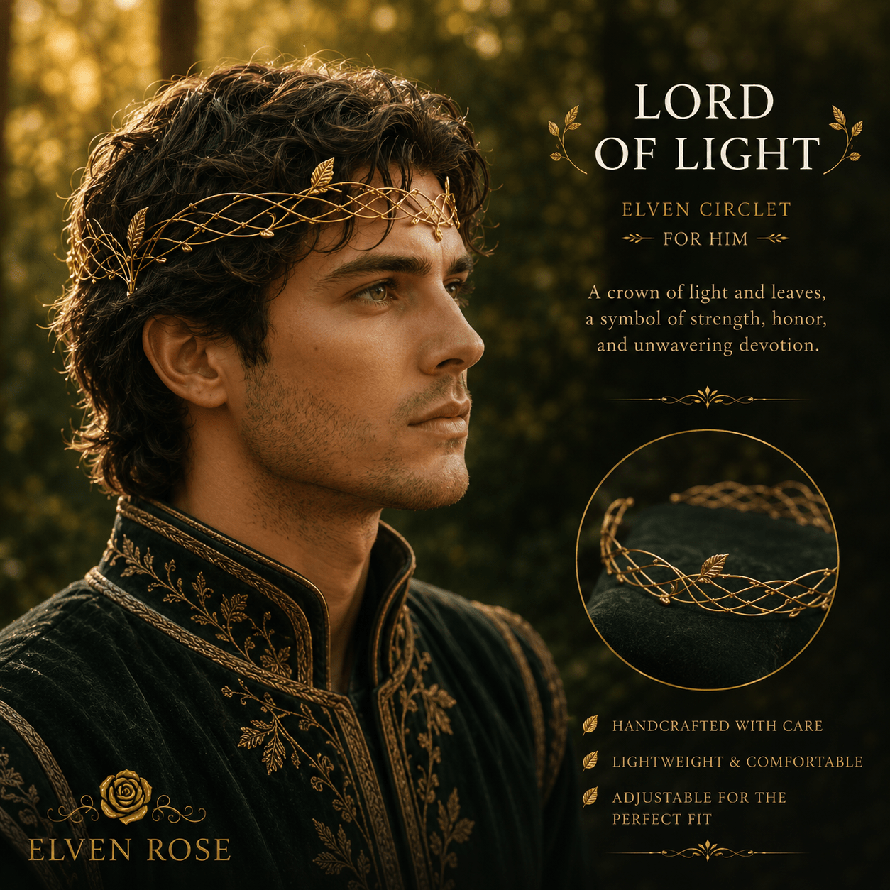 Lord of Light Crown – Elven King Crown for Weddings, LARP & Fantasy Events - Elven Rose