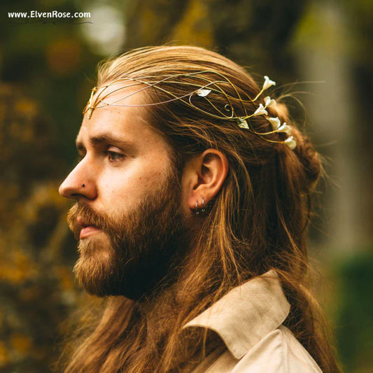 "Lord of Light" gold elven circlet for men - Elven Rose