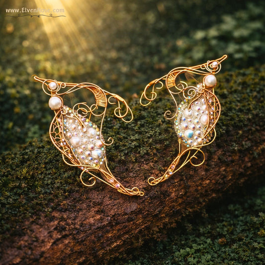 Luminara Pearl Elf Ear Earrings - Elven Rose