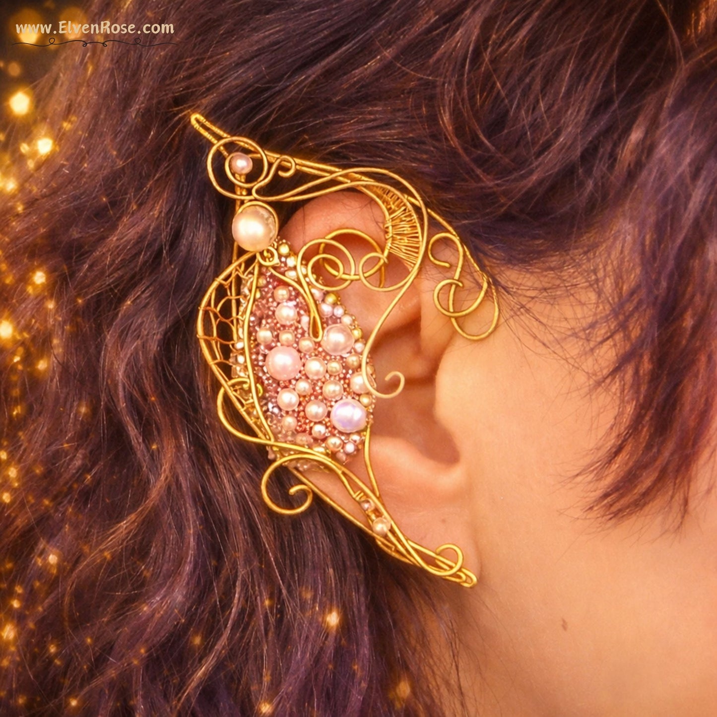 Luminara Pearl Elf Ear Earrings - Elven Rose