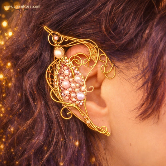 Luminara Pearl Elf Ear Earrings - Elven Rose