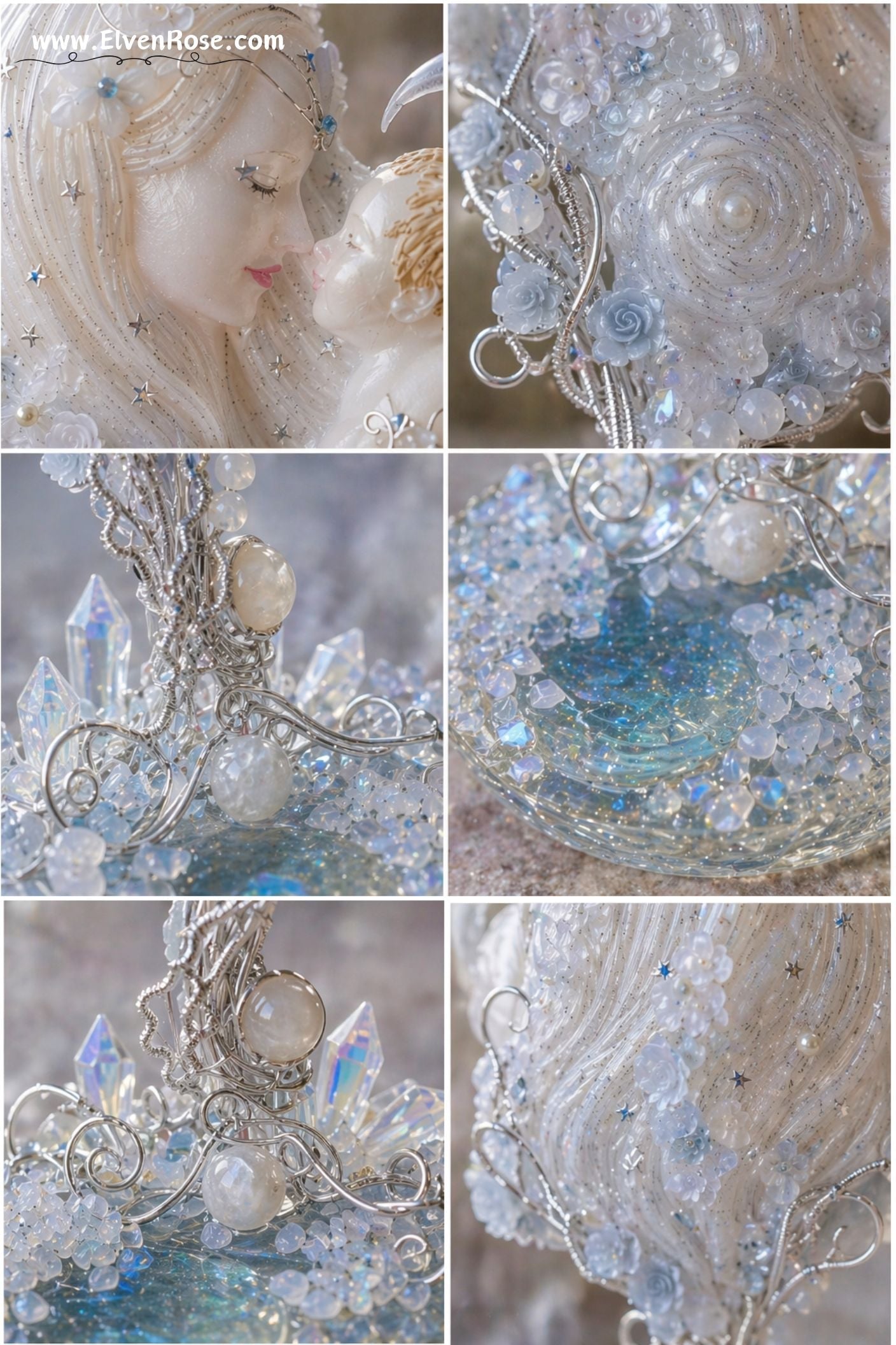 Lunar Mother Figurine – Handmade Resin Goddess with Moonstone & Crystals - Elven Rose
