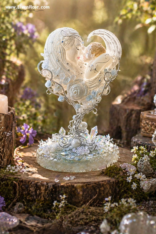 Lunar Mother Figurine – Handmade Resin Goddess with Moonstone & Crystals - Elven Rose