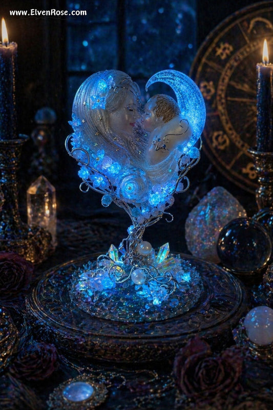 Lunar Mother Figurine – Handmade Resin Goddess with Moonstone & Crystals - Elven Rose