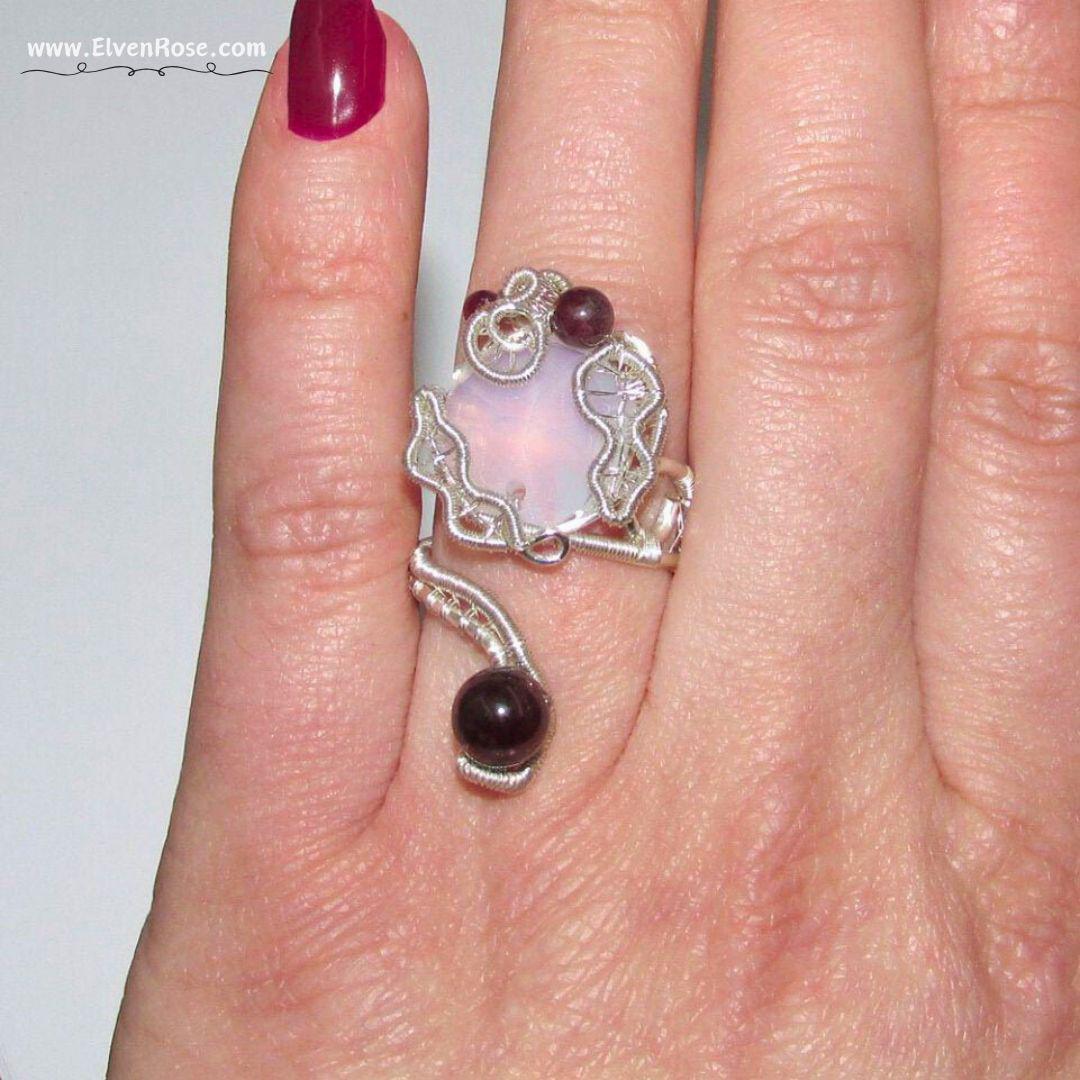 "Magic Mirror" Fantasy Crystal Ring - Elven Rose