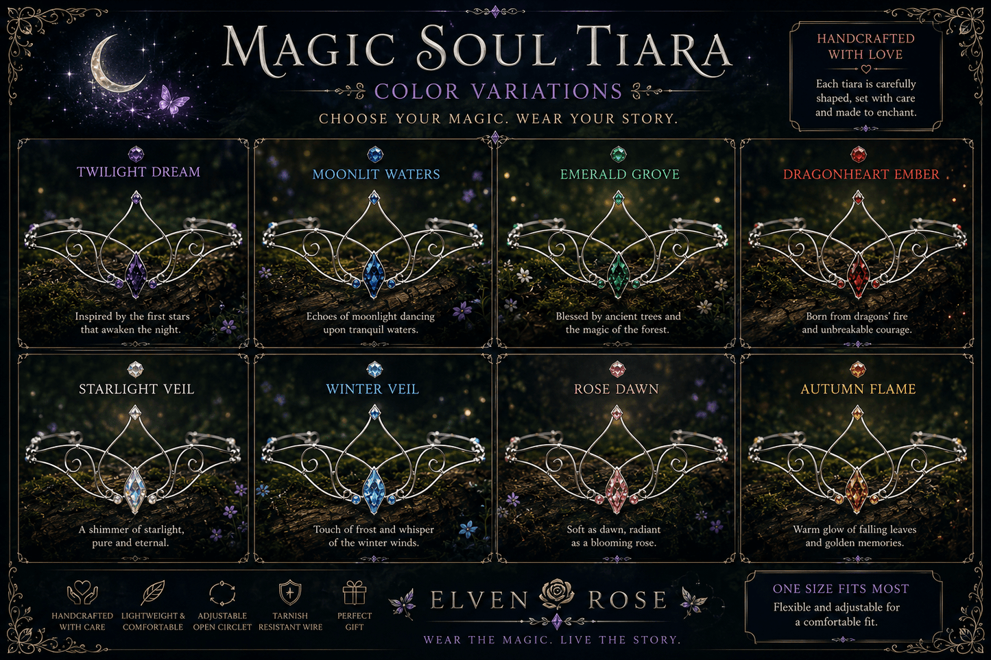 "Magic Soul" Fantasy Crystal Tiara - Elven Rose