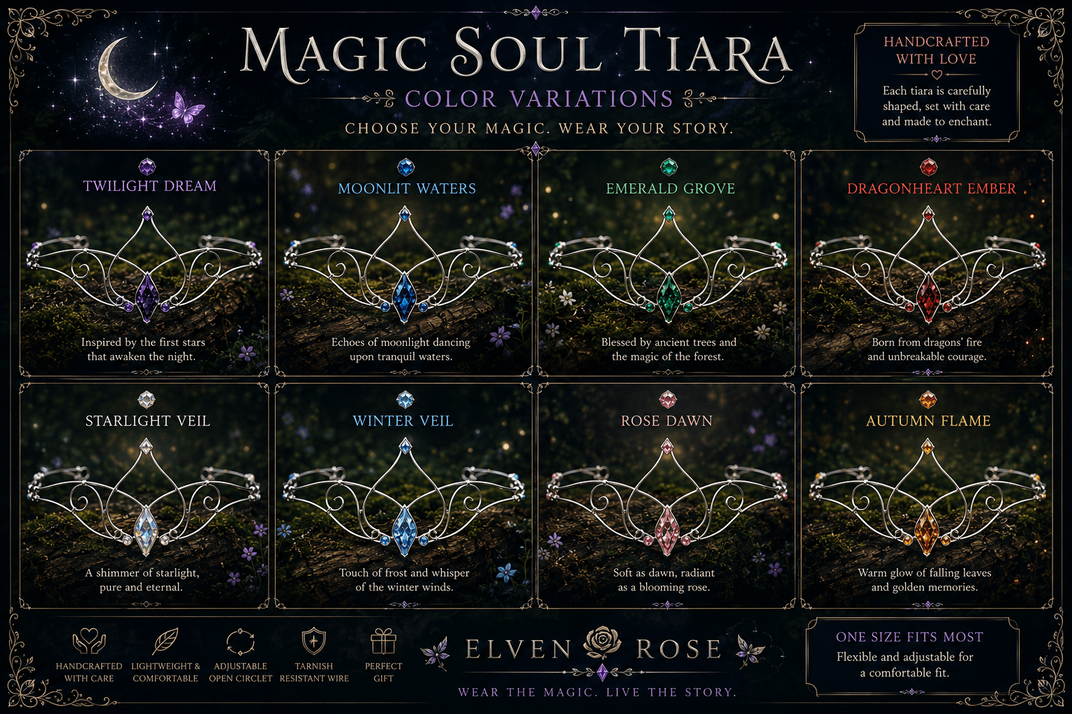 "Magic Soul" Fantasy Crystal Tiara - Elven Rose