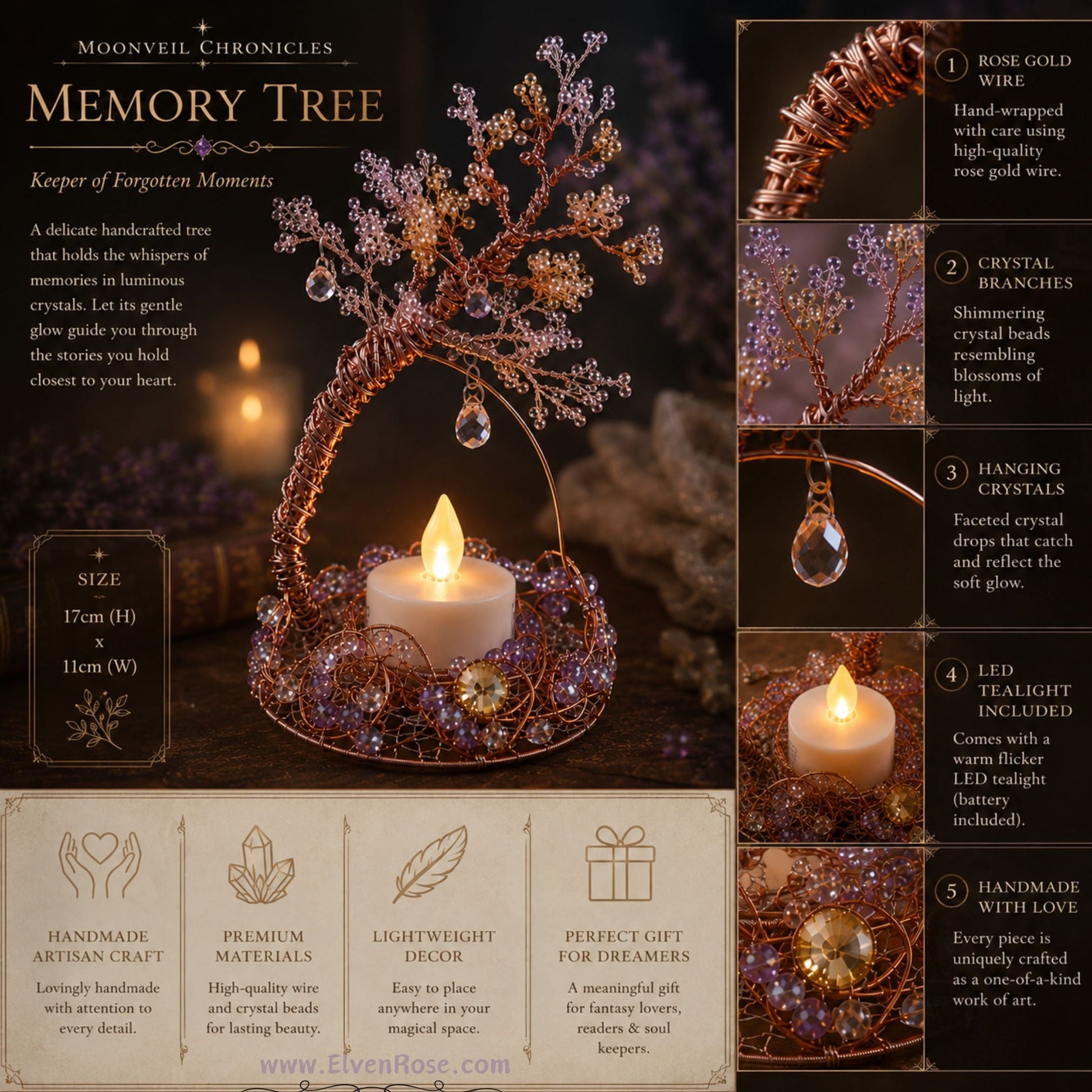 Memory Tree Lamp – Moonveil Chronicles Fantasy Decor - Elven Rose