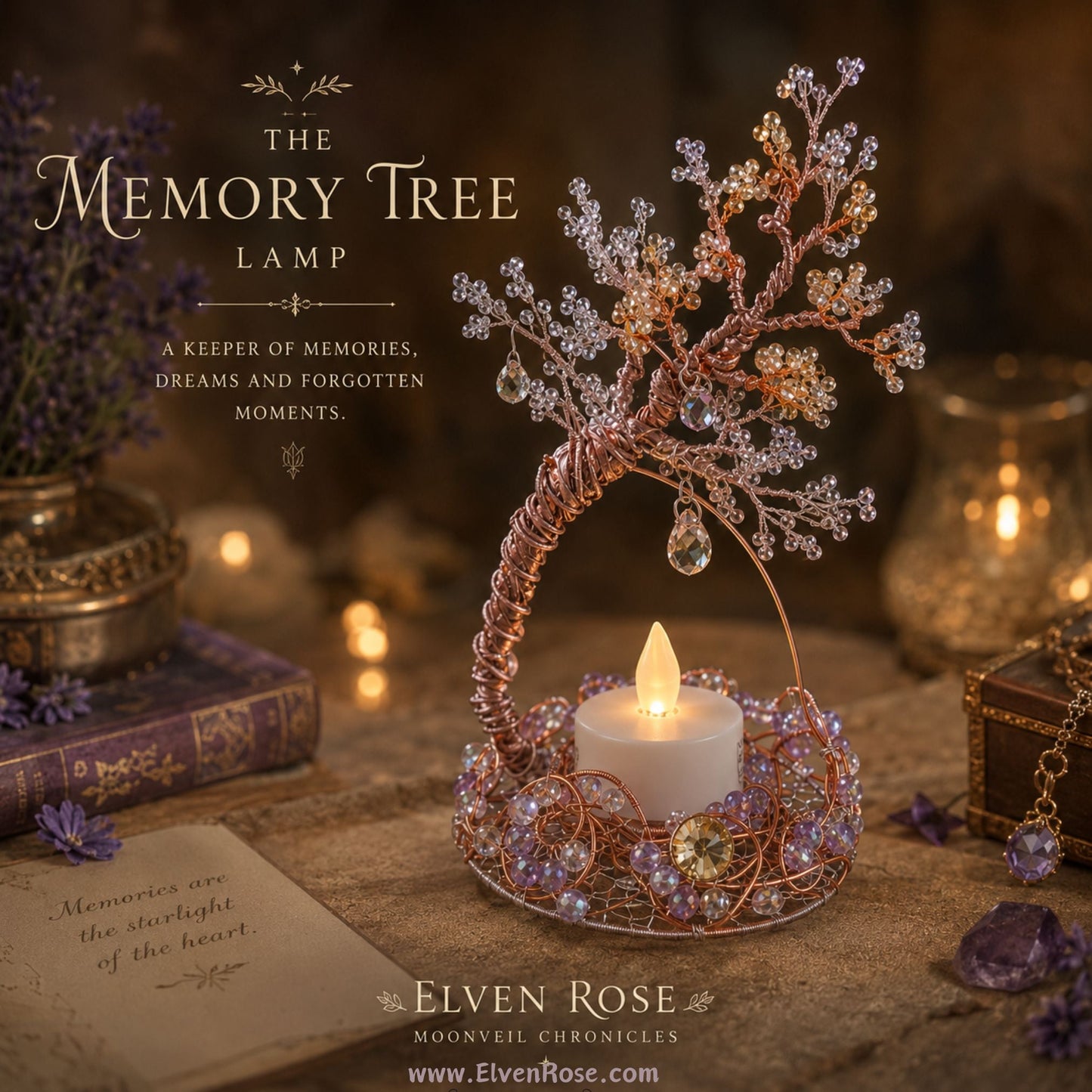 Memory Tree Lamp – Moonveil Chronicles Fantasy Decor - Elven Rose