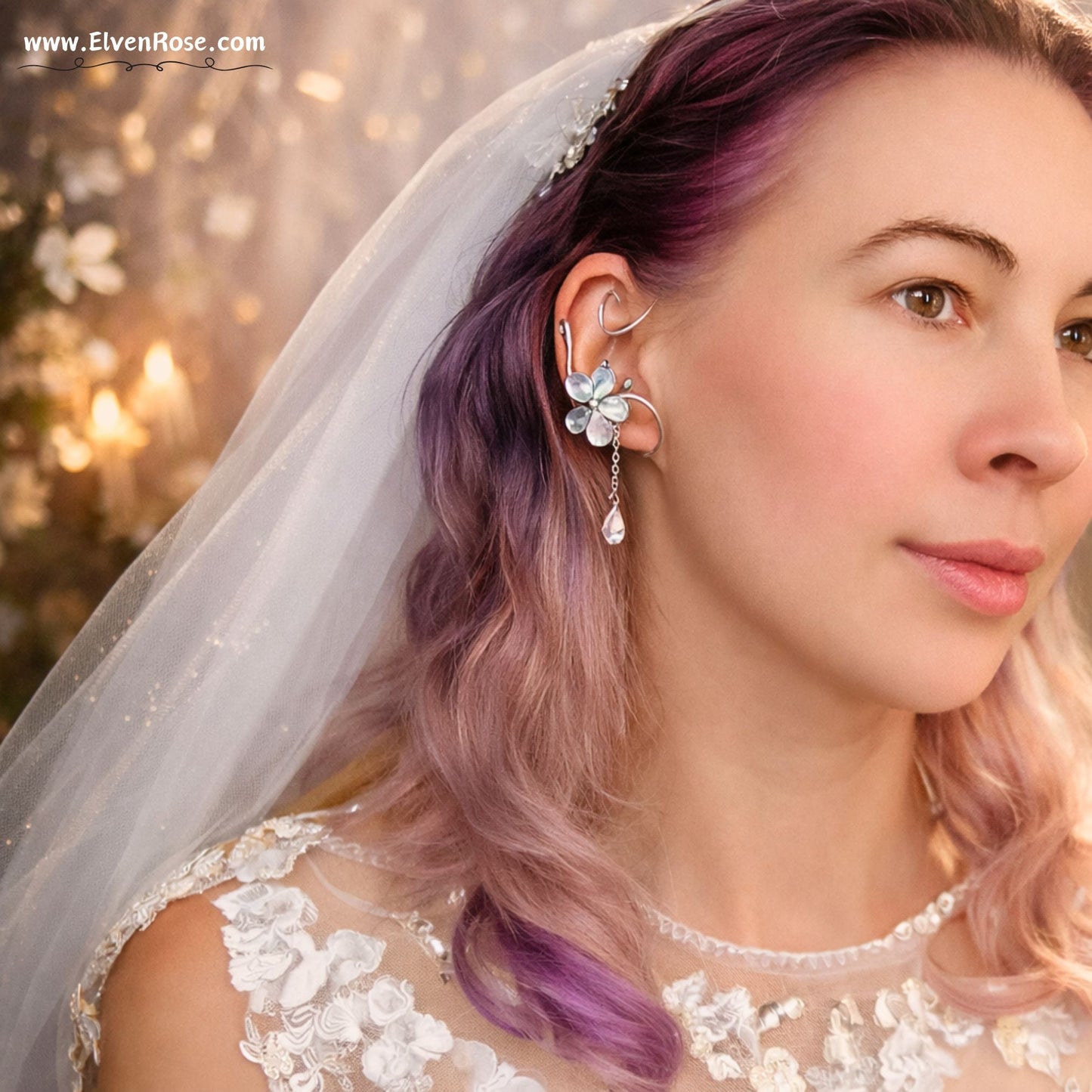 Moonlight Whispers Ear Cuff - Elven Rose