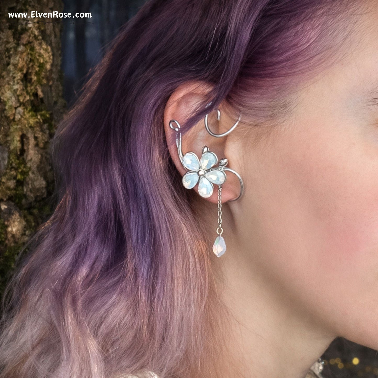 Moonlight Whispers Ear Cuff - Elven Rose