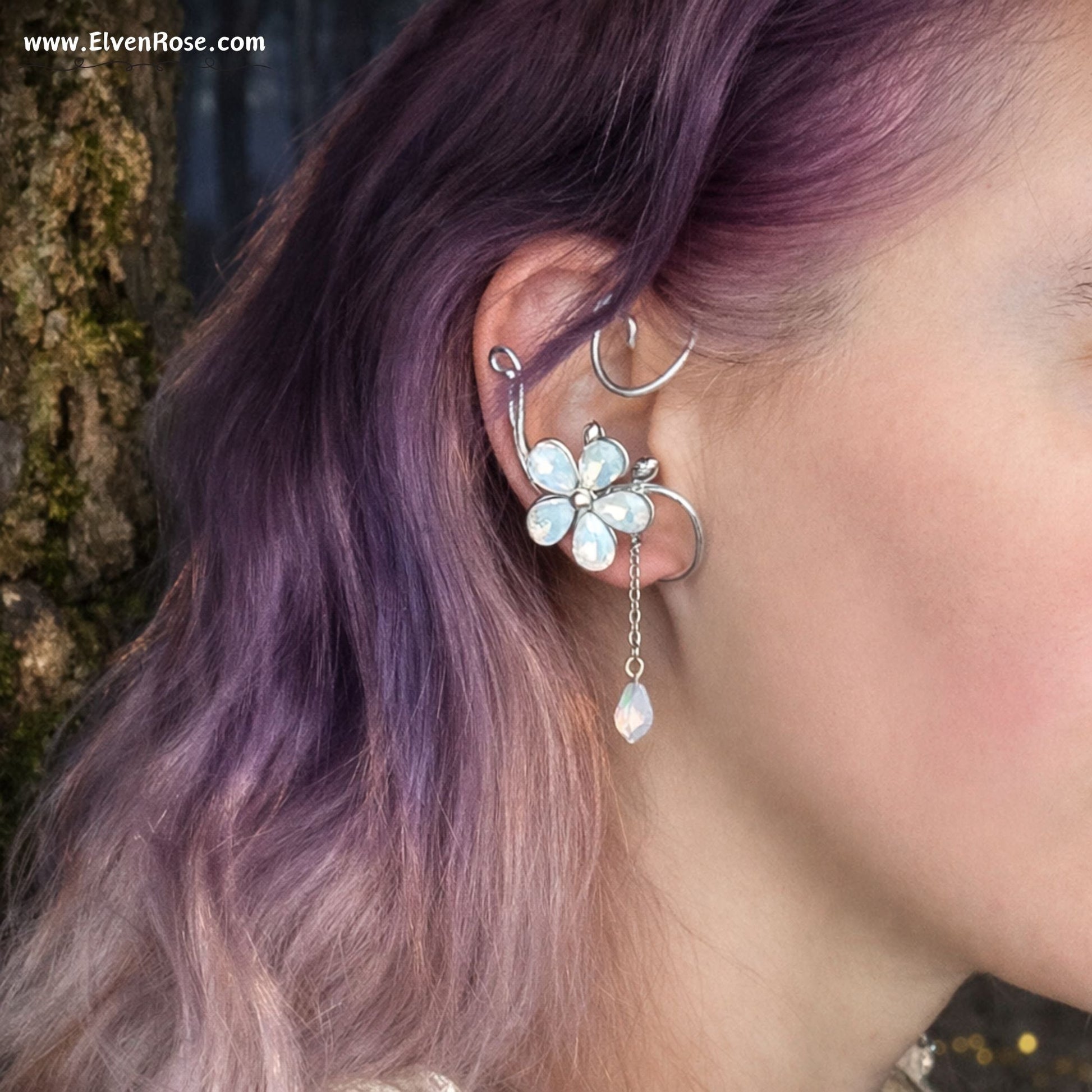 Moonlight Whispers Ear Cuff - Elven Rose