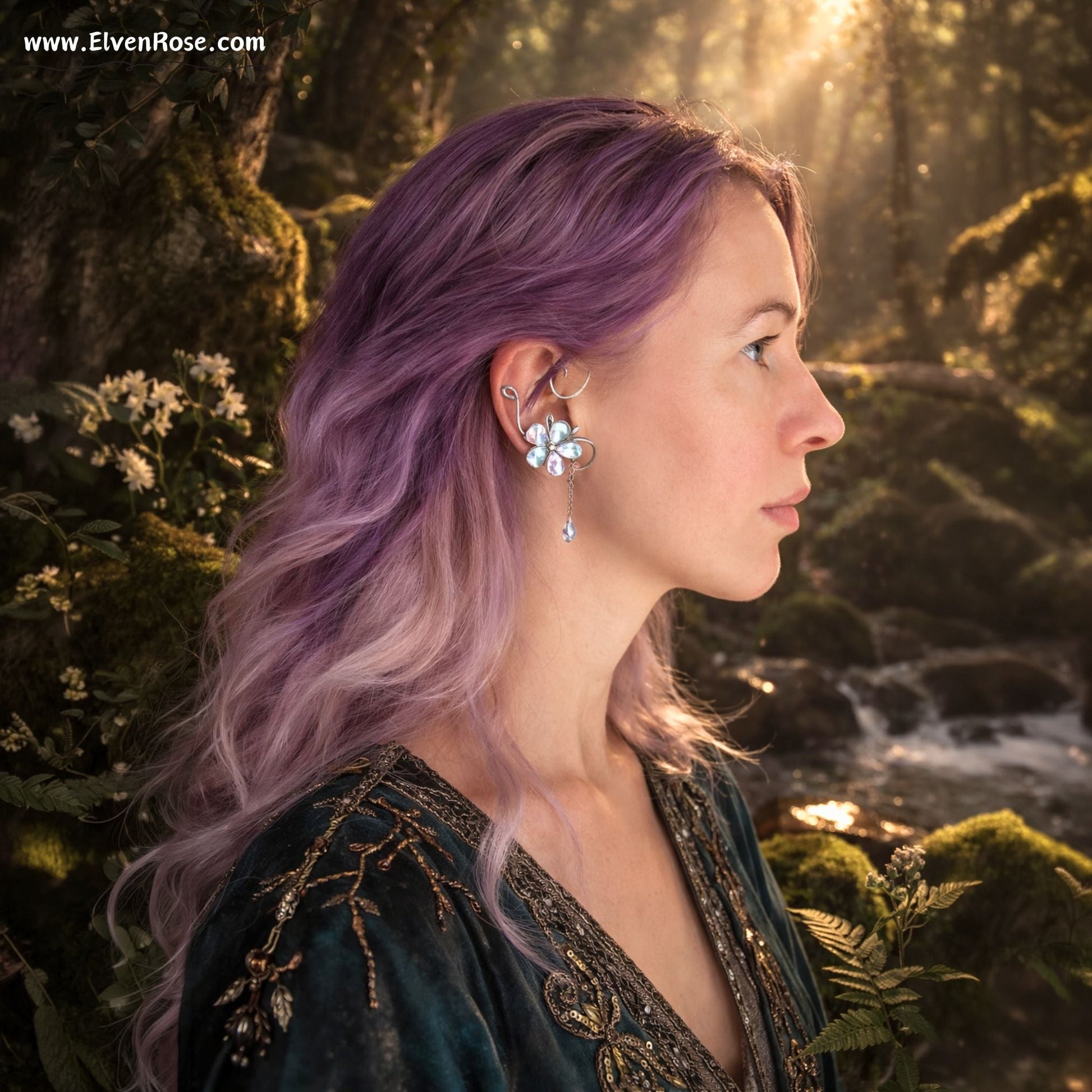 Moonlight Whispers Ear Cuff - Elven Rose