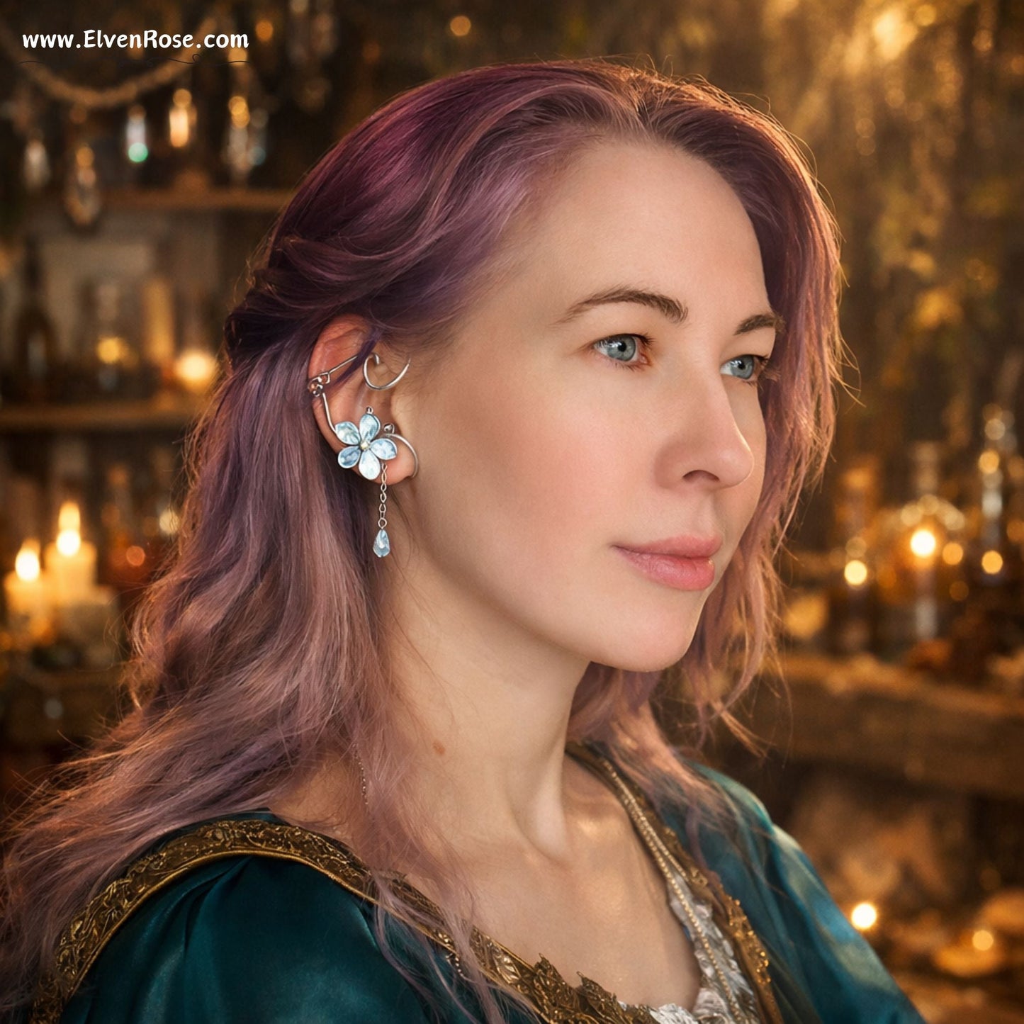 Moonlight Whispers Ear Cuff - Elven Rose