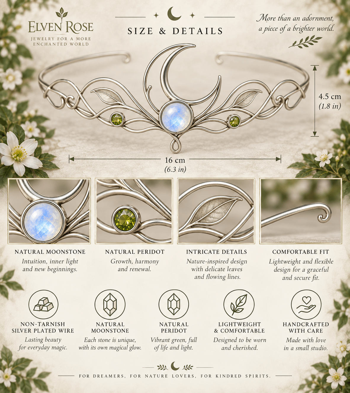 Moonlit Bough Tiara - Elven Rose