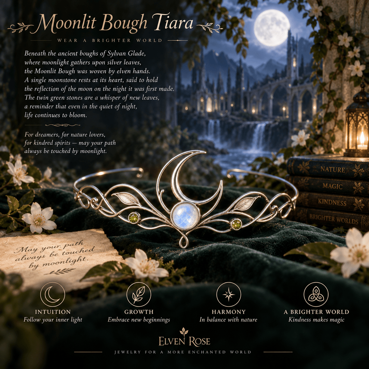 Moonlit Bough Tiara - Elven Rose
