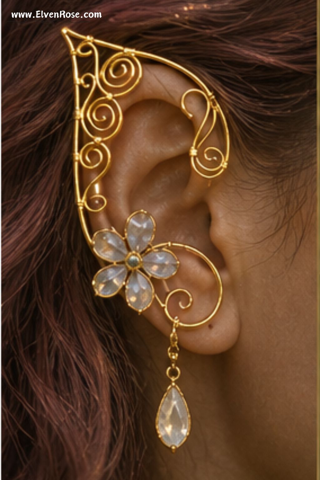 Moonpetal Elven Ear Cuffs – Fantasy Fairy Ear Wrap Jewelry - Elven Rose
