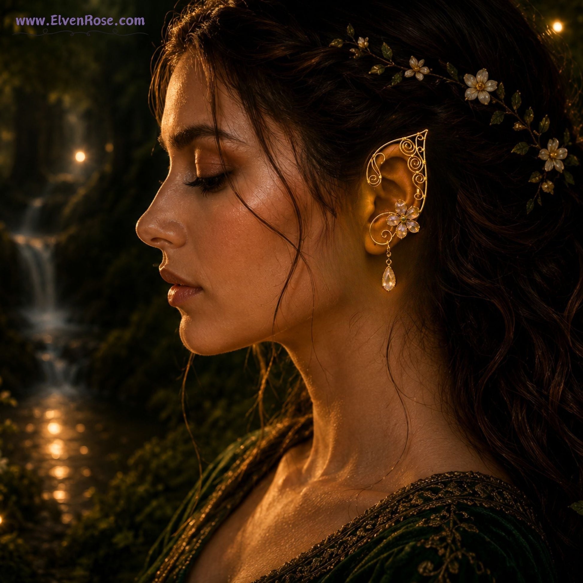 Moonpetal Elven Ear Cuffs – Fantasy Fairy Ear Wrap Jewelry - Elven Rose