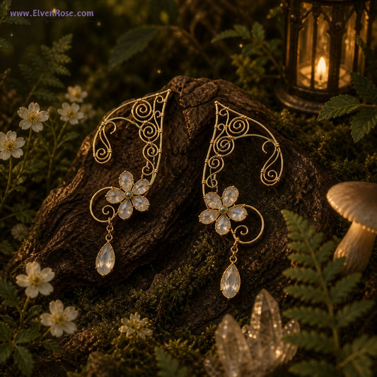 Moonpetal Elven Ear Cuffs – Fantasy Fairy Ear Wrap Jewelry - Elven Rose