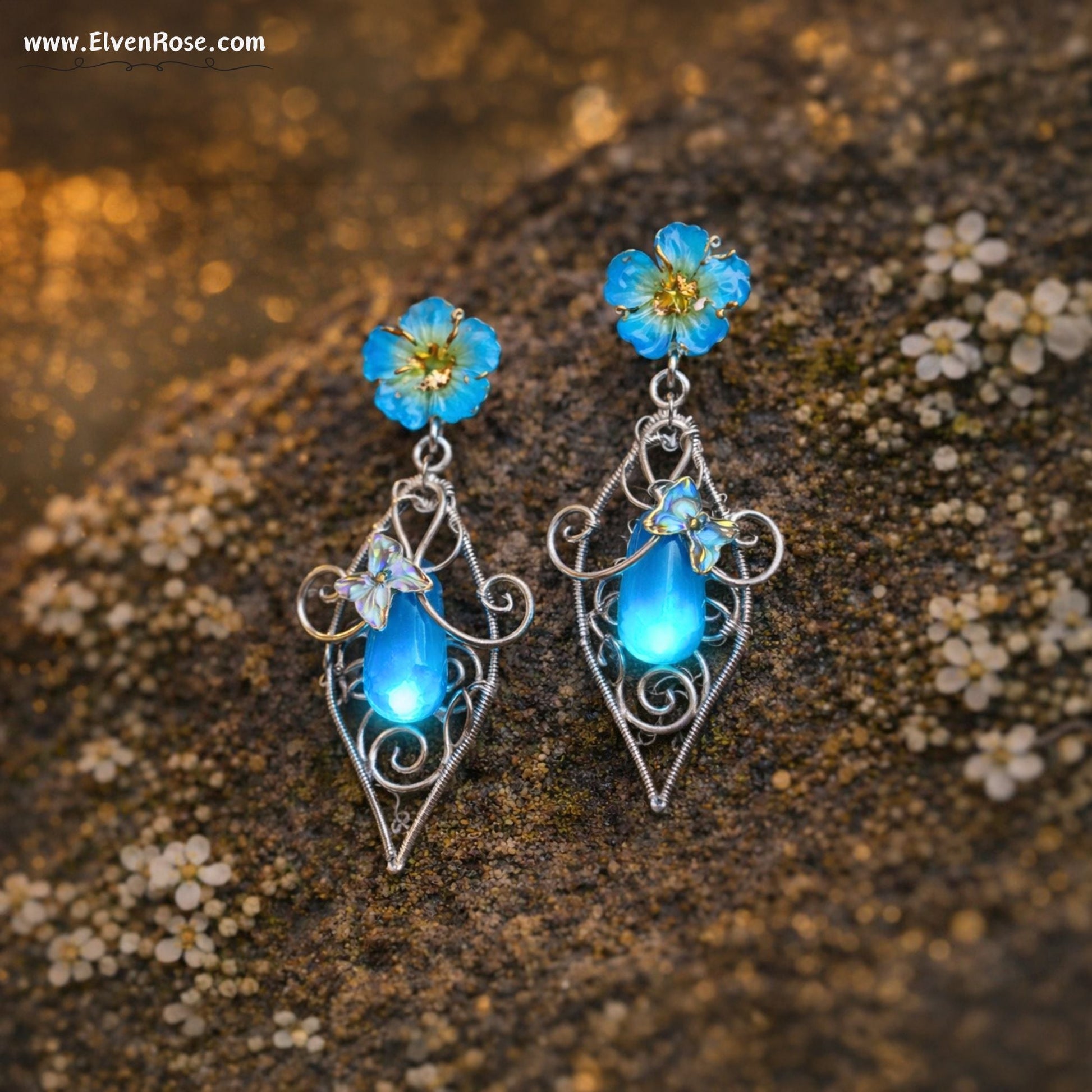Moonpetal Glow Earrings - Elven Rose