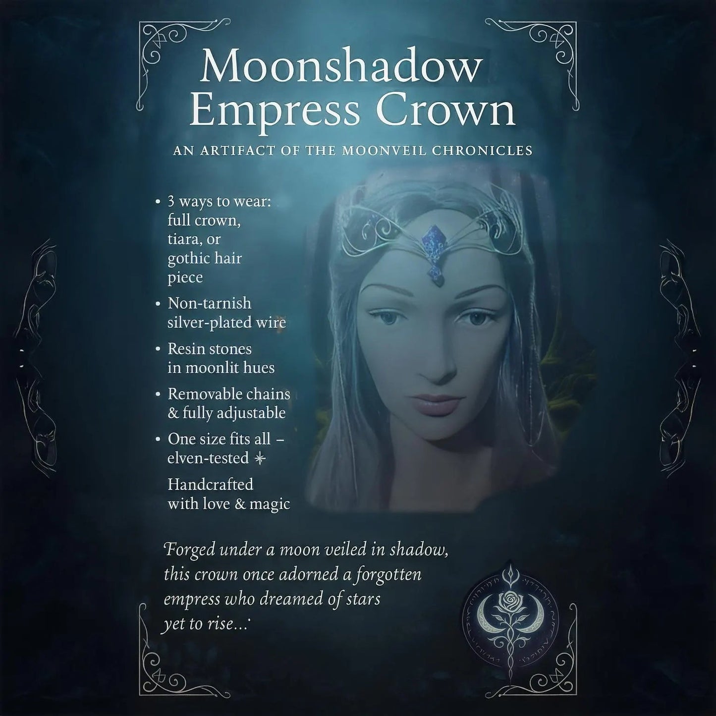 "Moonshadow Empress" Fantasy Crown - Elven Rose
