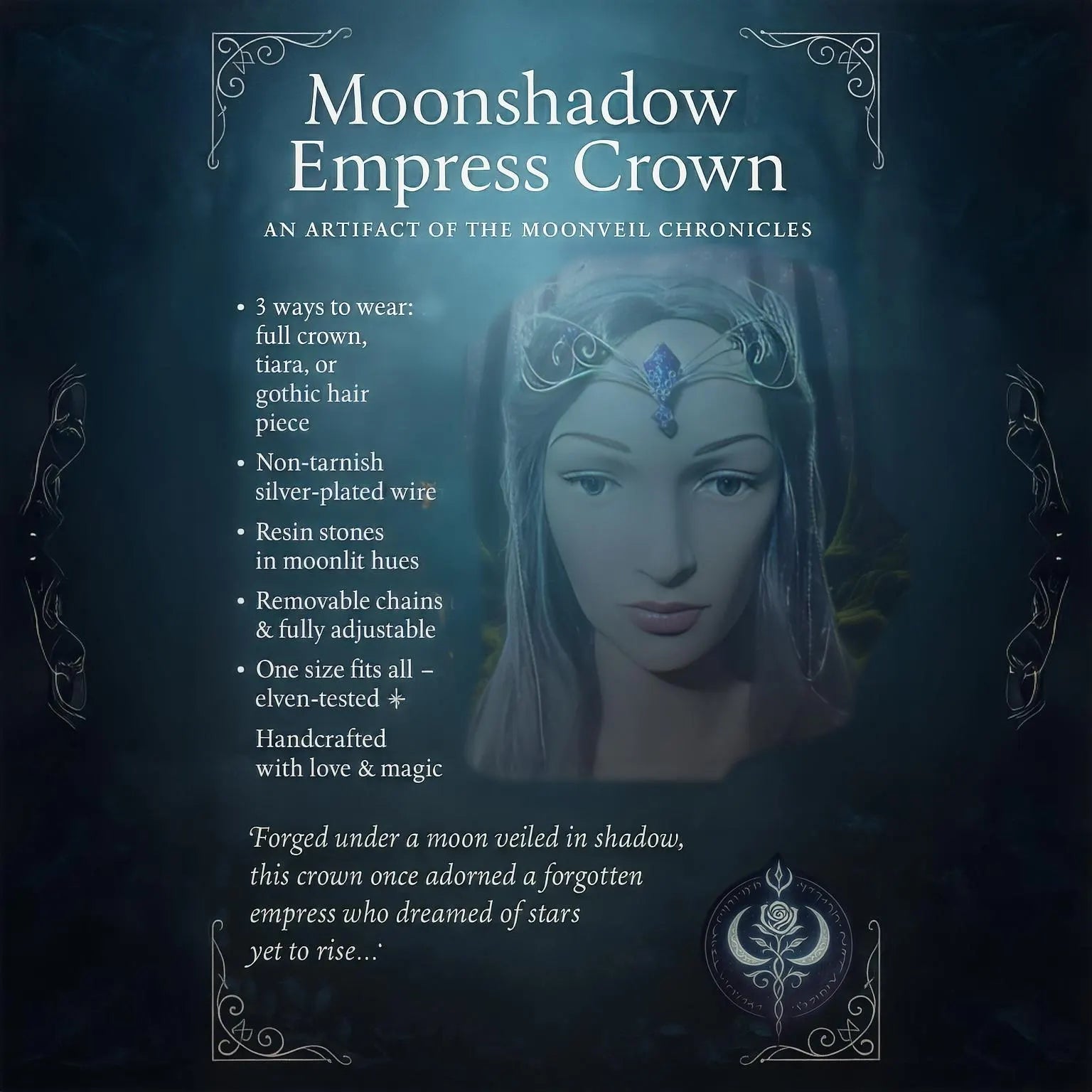 "Moonshadow Empress" Fantasy Crown - Elven Rose