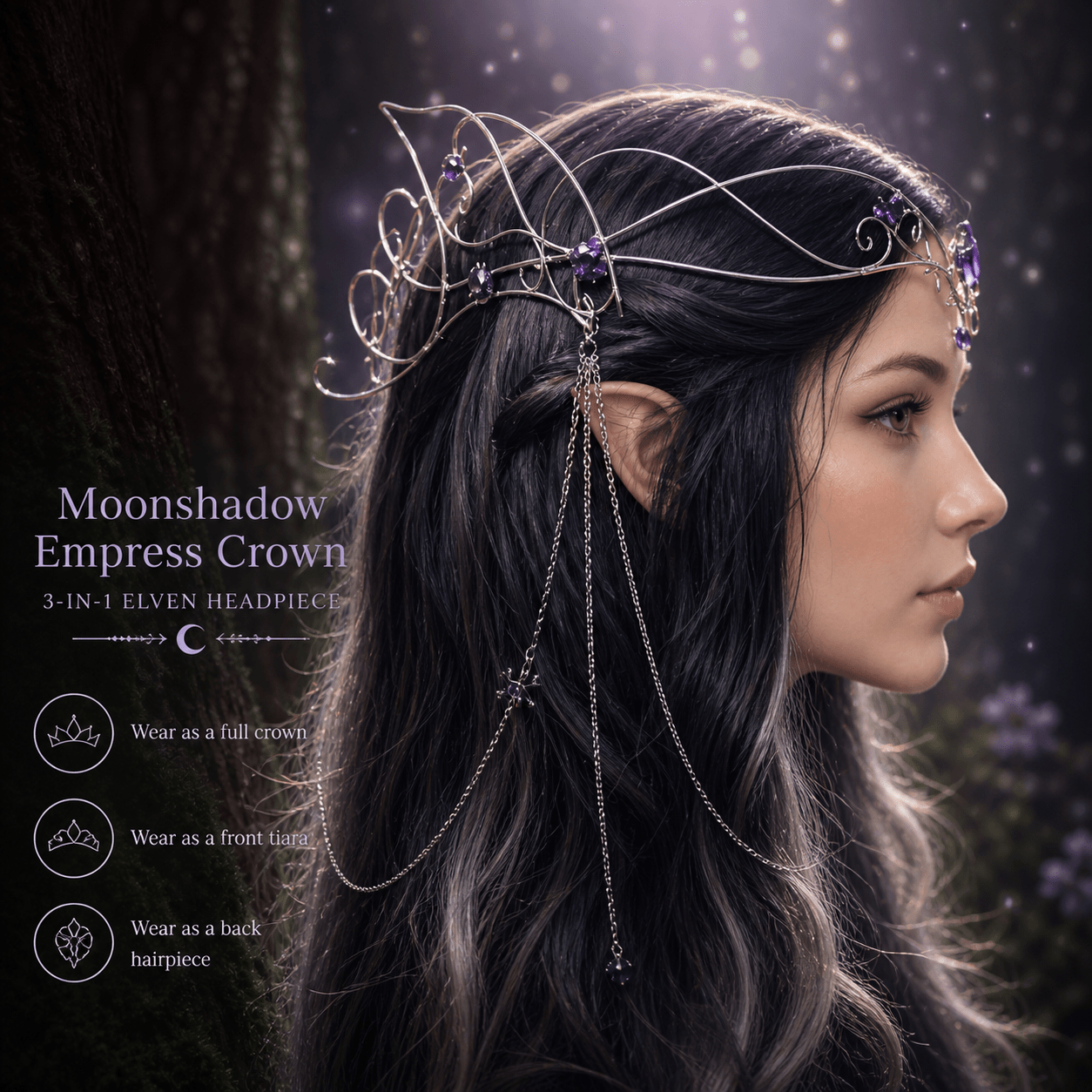 "Moonshadow Empress" Fantasy Crown - Elven Rose