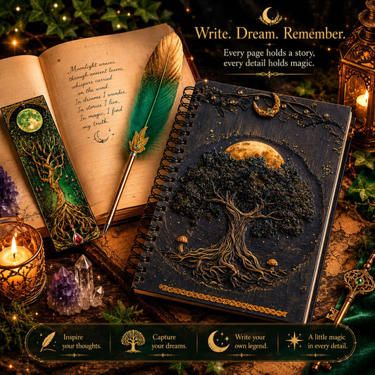 Moonveil Scribe Set - A Handcrafted Fantasy Writing Collection - Elven Rose