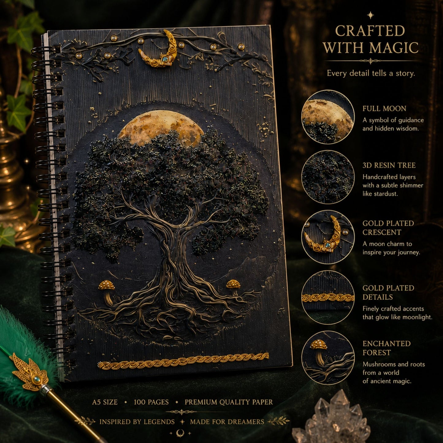Moonveil Scribe Set - A Handcrafted Fantasy Writing Collection - Elven Rose