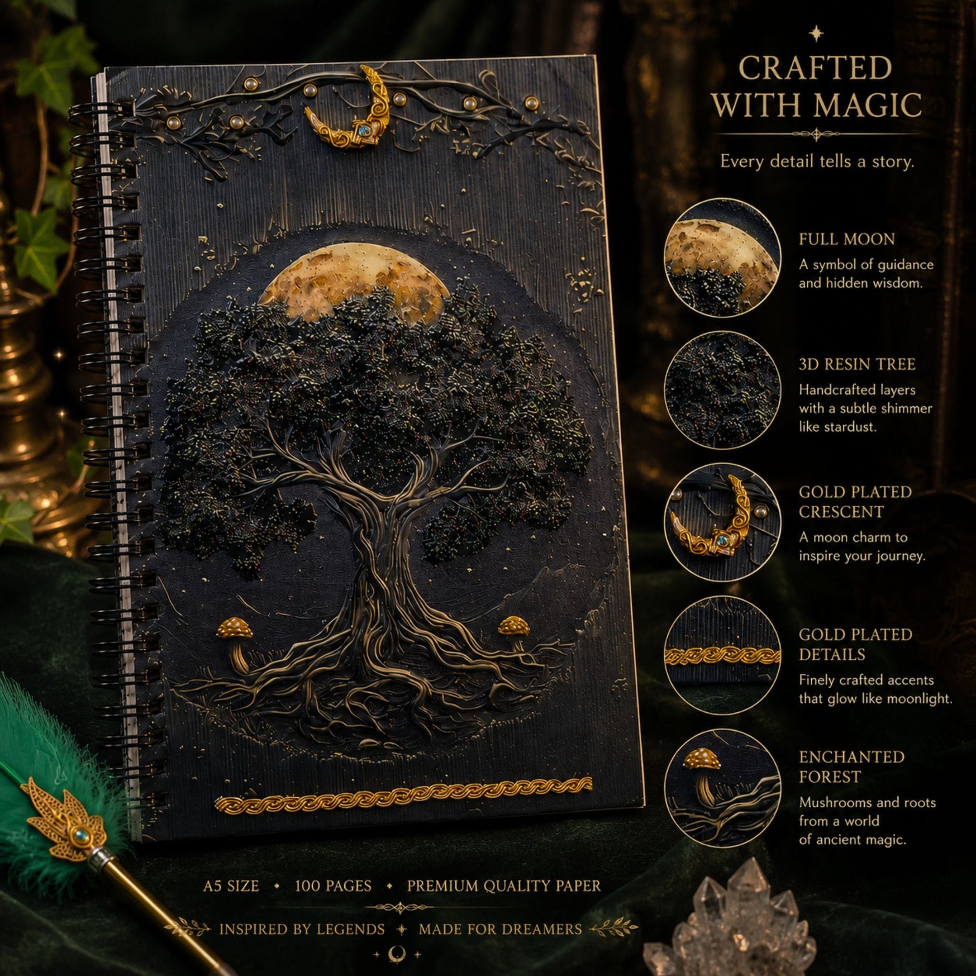 Moonveil Scribe Set - A Handcrafted Fantasy Writing Collection - Elven Rose