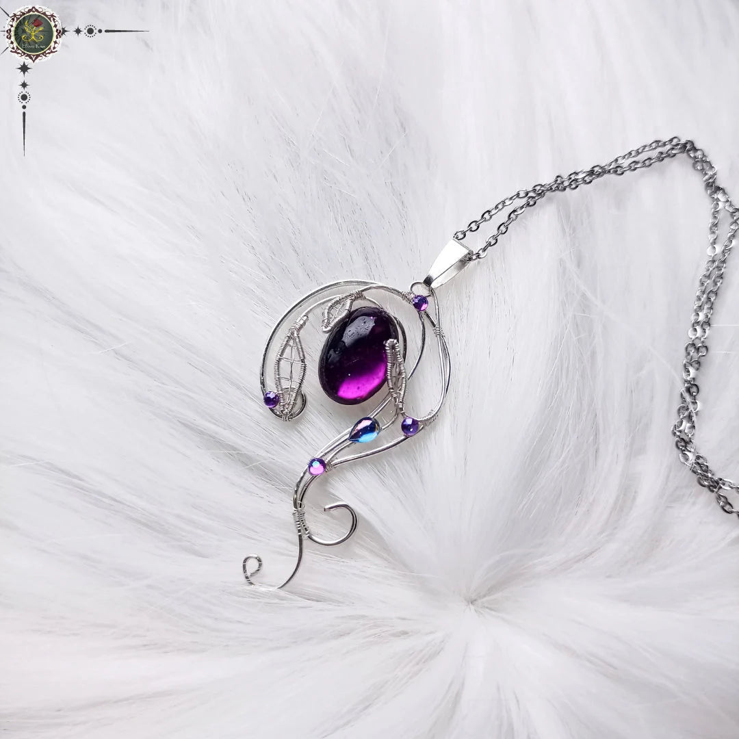"Mystical Violet Lake Pendant" Fantasy Crystal Necklace - Elven Rose