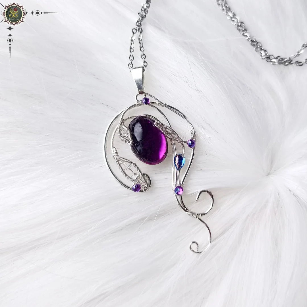 "Mystical Violet Lake Pendant" Fantasy Crystal Necklace - Elven Rose