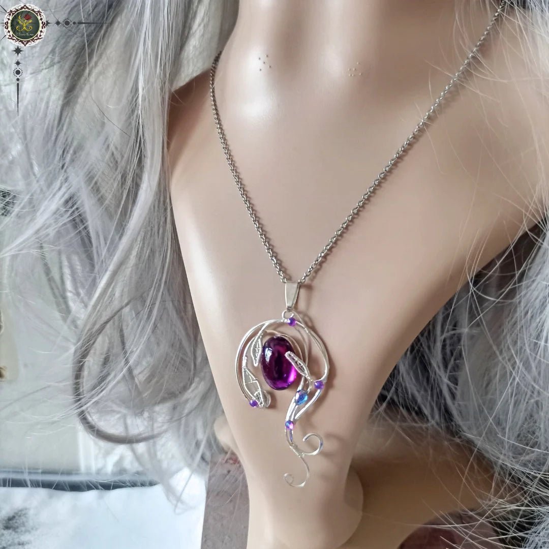 "Mystical Violet Lake Pendant" Fantasy Crystal Necklace - Elven Rose