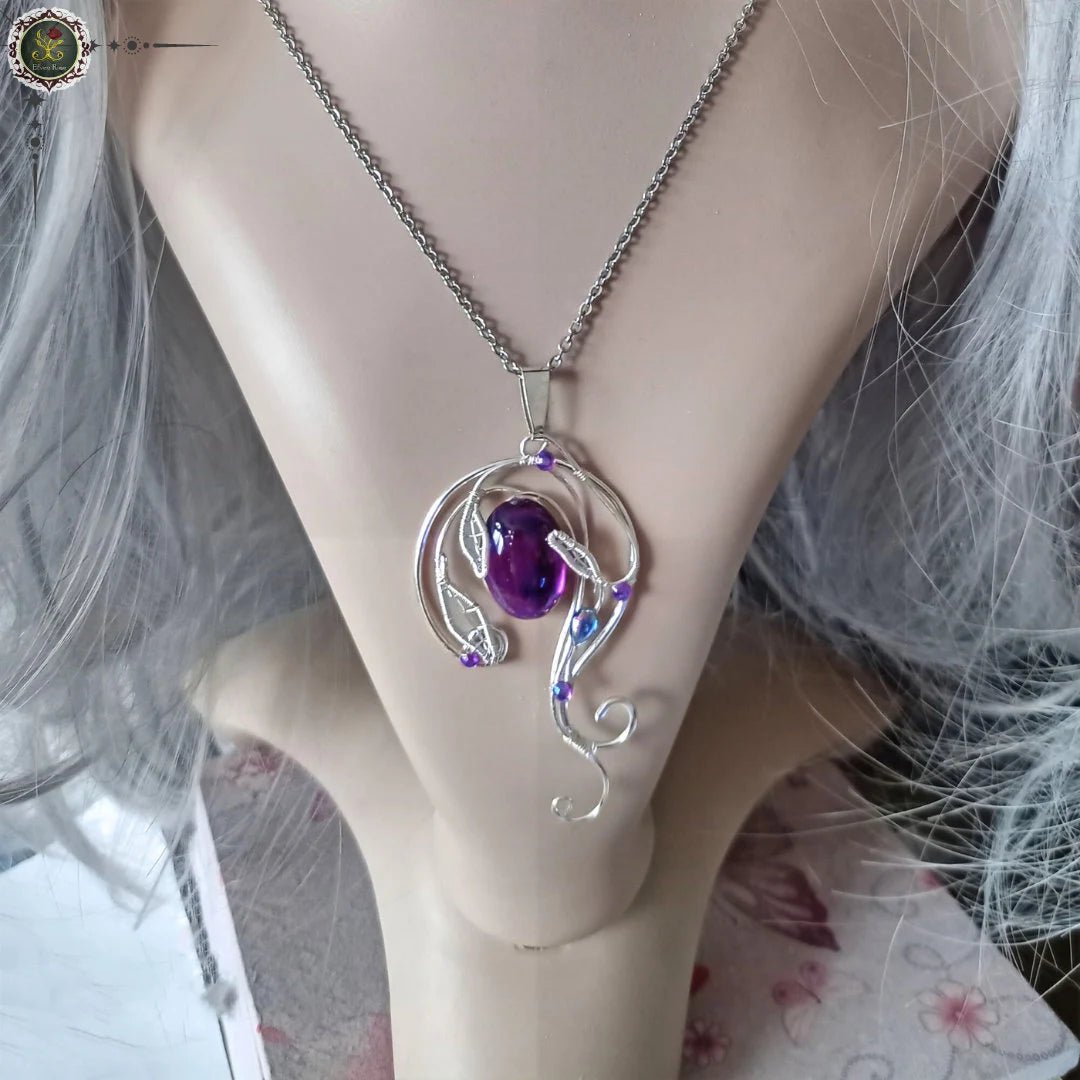 "Mystical Violet Lake Pendant" Fantasy Crystal Necklace - Elven Rose