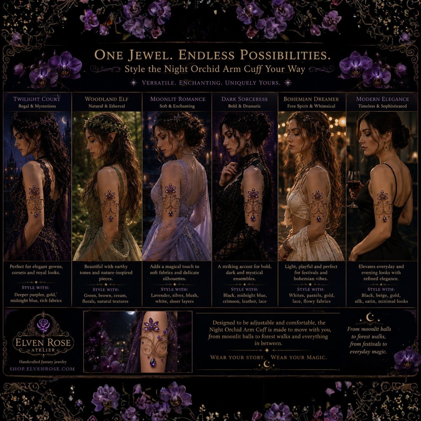 Night Orchid Arm Cuff - Elven Rose
